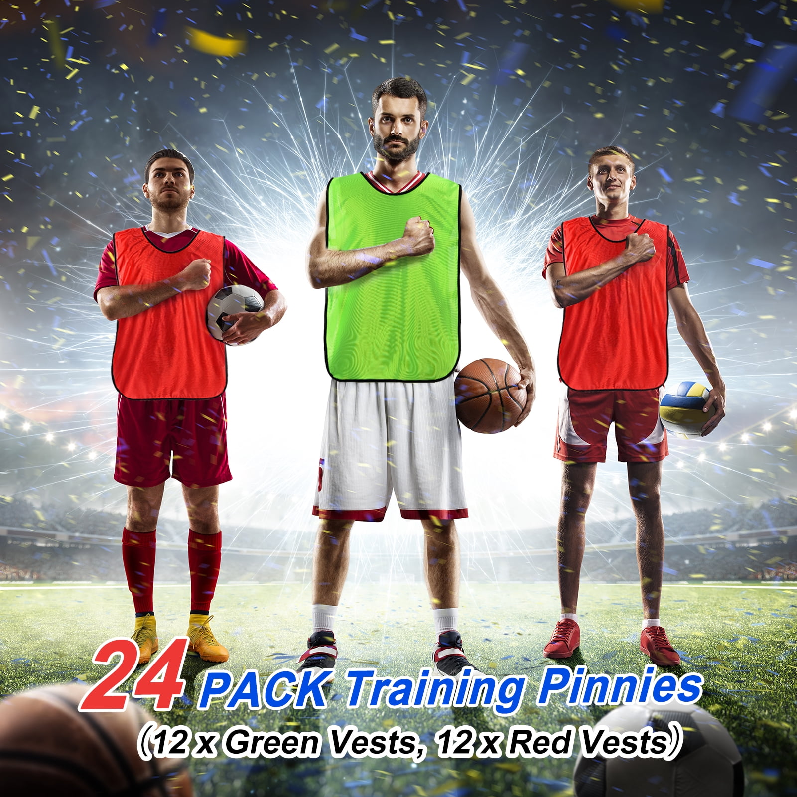 Unique Bargains 24 Pack Scrimmage Vest Soccer Jersey Training Vests Youth Soccer Pennies Green, Red