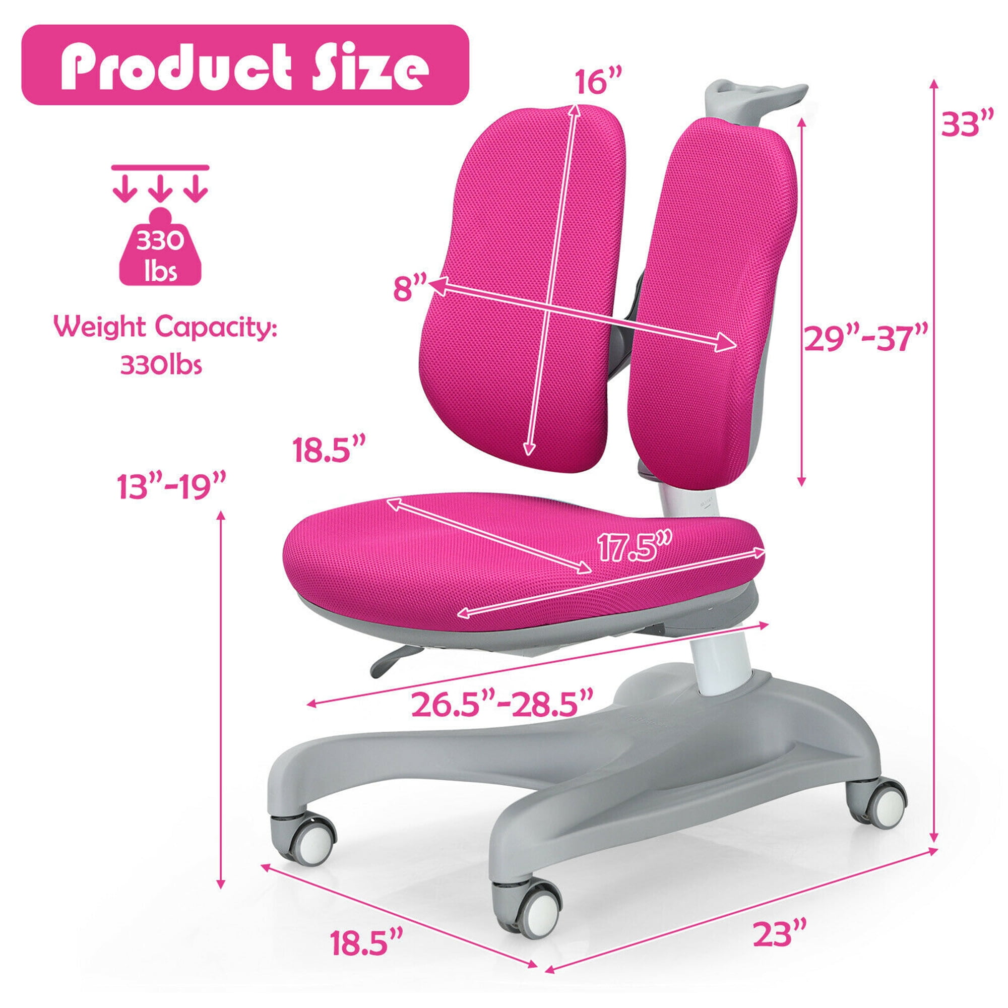 Gymax Task Chair with Swivel & Adjustable Height, 330 lb. Capacity, Pink