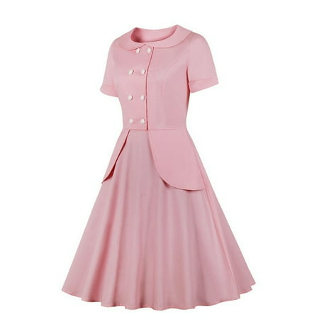 

Pink Dress Pink Dress for Women Women Short Sleeves Vintage A-line Dress Swing Slim Cocktail Prom Party Dress Black Dresses for Women Dresses for Women Skims Dupes Dress on Clearance Pink L