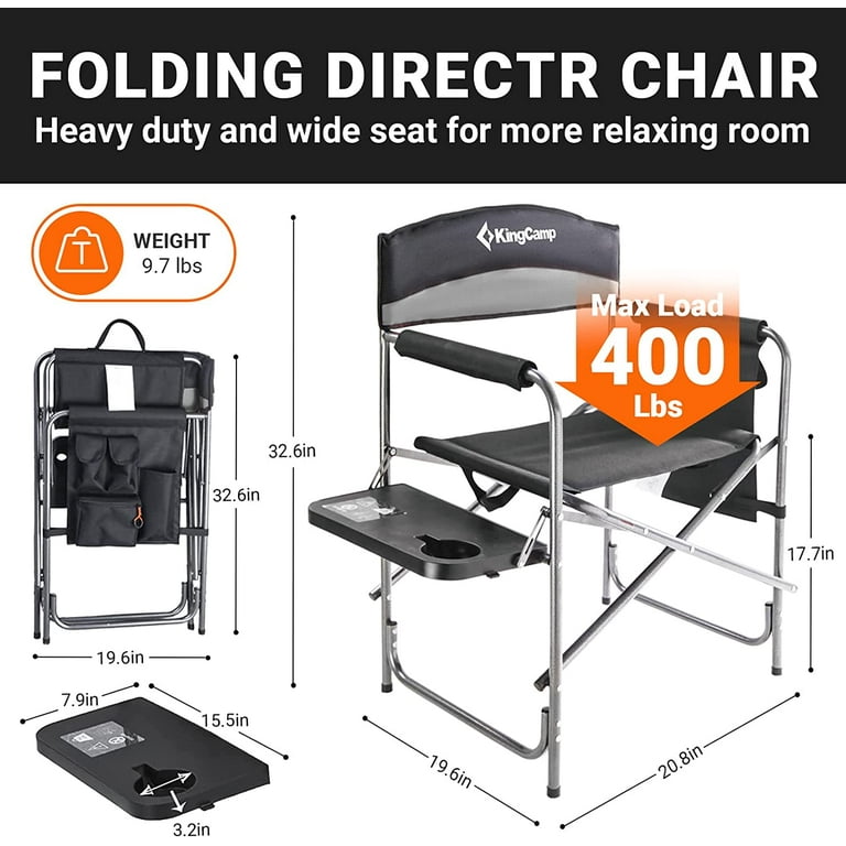 KingCamp Folding Camping Chair Heavy Duty Director Chair with Side