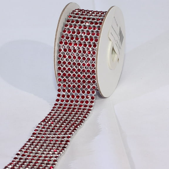 Crystal Rubies Craft Ribbon Trim with Silver and Red Setting 1.5" x 1.1 Yards