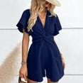 thumbnail image 2 of ZHYou Short Sleeve Jumpsuits for Women Cotton Flowy Loose V Neck Lightweight Casual Summer Short Rompers,Navy,Size XL, 2 of 6