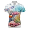 thumbnail image 4 of Watercolor Coral Reef (3) Men Zipper T-shirt Summer Casual Short Sleeve T-shirt Top, 4 of 7