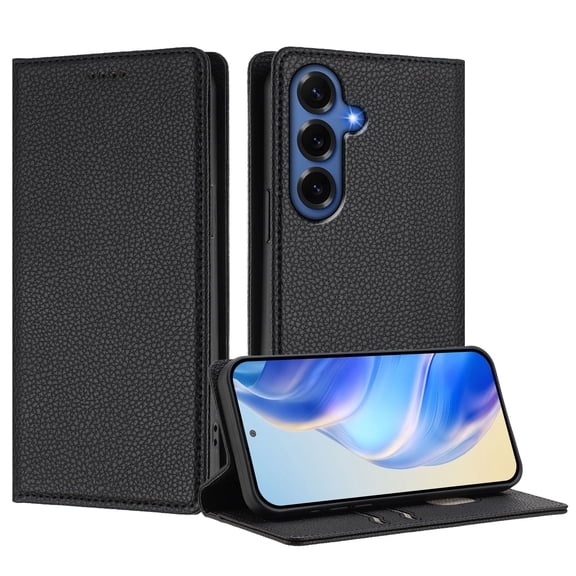 Allytechgroup for Samsung Galaxy S26 Plus/ S26  Case Folio Stand [RFID Blocking] Wireless Charging Cover with Card Holder/Pockets PU Leather Magnetic Wallet Cover, Black