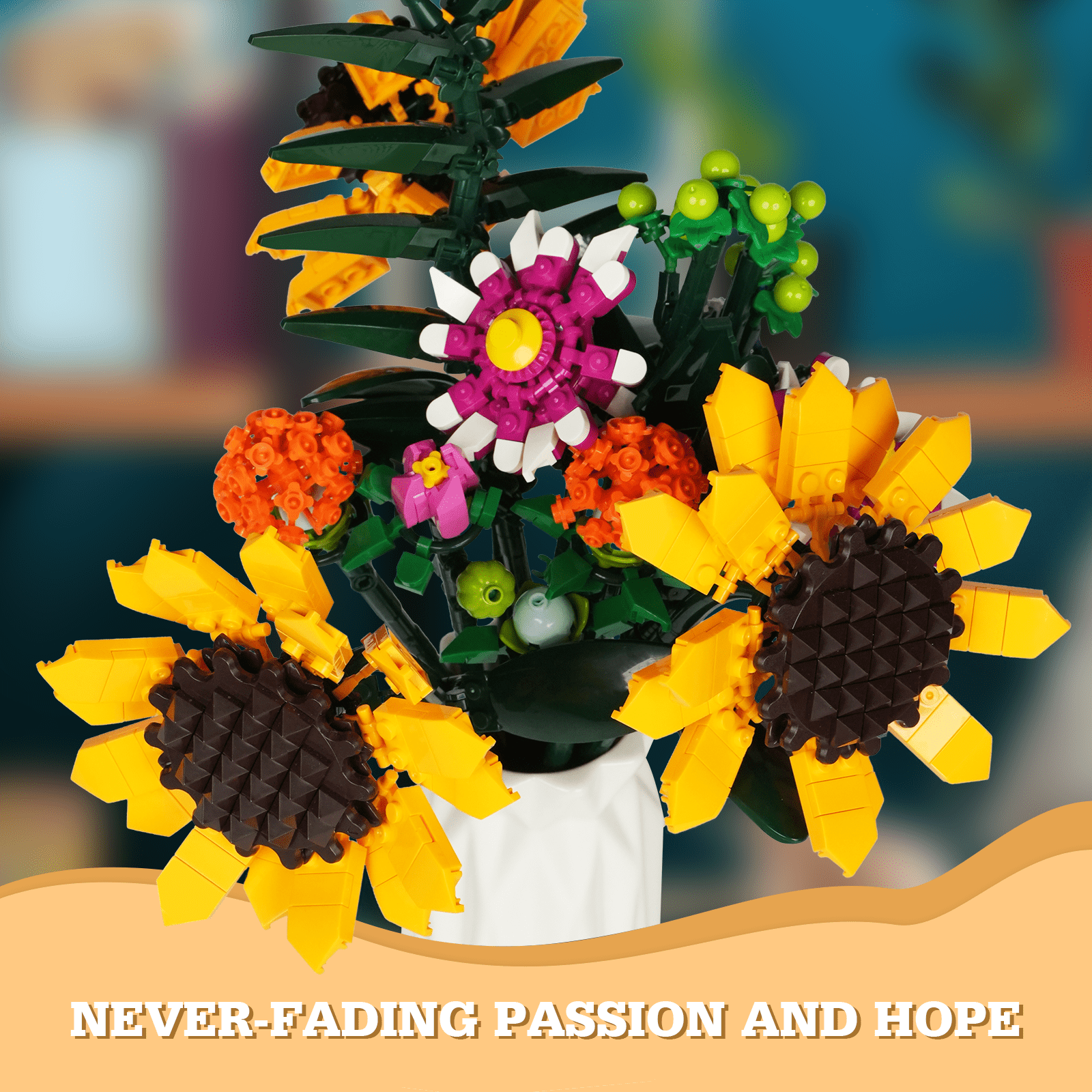 Sunflower Bouquet Building Set, Flower Botanical Collection Blocks Kit Compatible with Lego for Adults Women and Teens Girls 8+ Valentines Day Artificial Flower Decor (1161PCS)