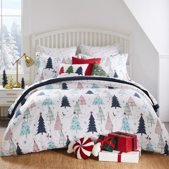 Levtex Home - White Pine Comforter Set - Twin Comforter (68 x 88in.) One Standard Pillow Cases (20 x 26in.) - Christmas Tree - Blue, Red, Green, White - Cotton