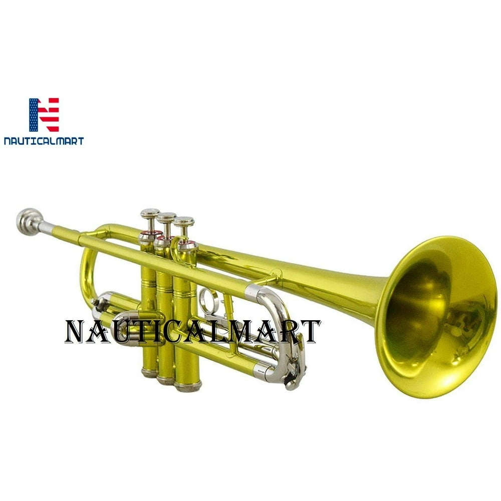 NauticalMart yellow lacquer brass bb trumpet with case