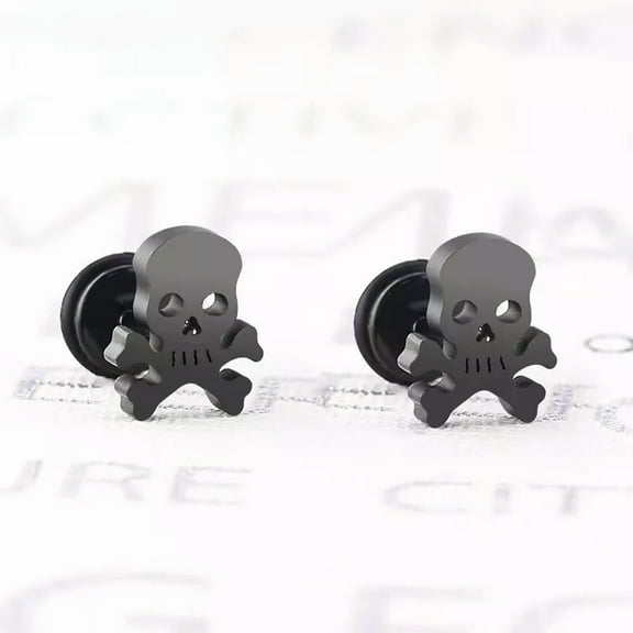 HOOUN Mens Black Skull Crossbones Screw Back Ear Stud Earrings Punk Retro Rock Jewelry