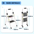 thumbnail image 2 of ASoopher Folding 2 Step Ladder, Heavy Sturdy Steel Portable 2 Step Stool with Handrail, Safe-Lock Design, For Kitchen, Garage & Outdoor Use, White, 2 of 8