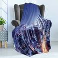 thumbnail image 4 of City Soft Flannel Fleece Blanket, Dubai Downtown UAE Night Scenery Modern High Rise Buildings Travel Destination, Cozy Plush for Indoor and Outdoor Use, 60" x 80", Violet Blue Orange, by Ambesonne, 4 of 5