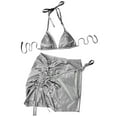 thumbnail image 6 of Tqyyweavej Women's 3 Piece Triangle Bikini Sets Metallic Halter Solid Color Bikini Tops and Side Tie Shiny Ruched Swim Skirt with Bathing Bottoms, 6 of 6