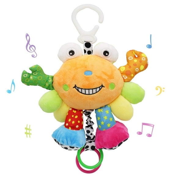Baby Car Seat Toys with Tug Music, Infant Soft Plush Rattle, Early Development Hanging Stroller Toys for 0, 3, 6, 9, 12 Months Newborn Boys Girls Gifts