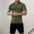 thumbnail image 3 of Camisa musculosa de manga corta para hombre, ajustada, con cremallera de un cuarto, color puro, cuello vuelto, camisa elástica con cremallera OD Verde M, 3 of 6
