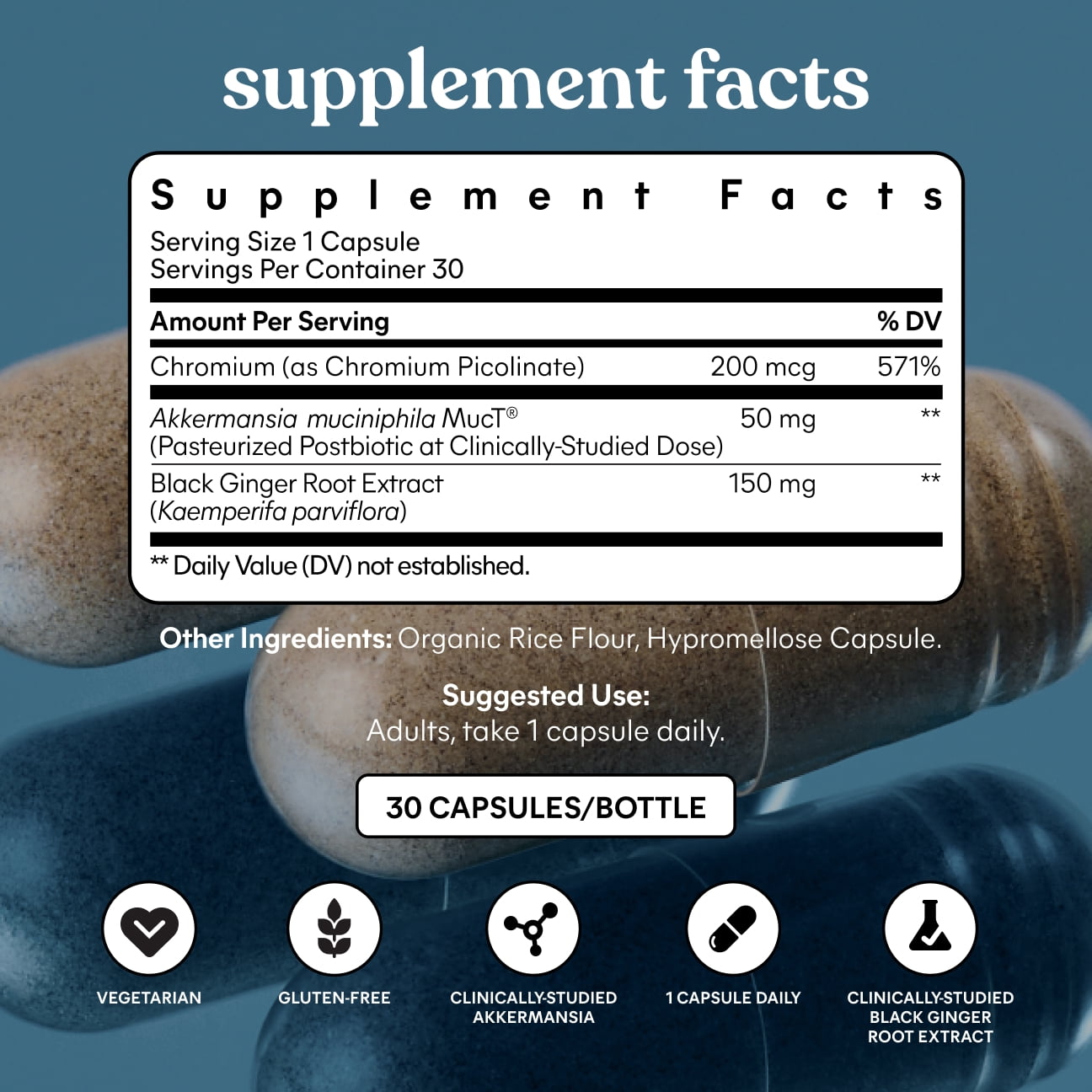 Lemme Metabolism Capsules, Clinically-Studied Akkermansia MucT® with Chromium & Black Ginger Extract to Support Metabolic Health, Gut Barrier Integrity, 30 Count