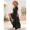 thumbnail image 2 of Summer Casual Bohemian Floral Dresses for Women Puff Short Sleeve Long Maxi Dress with Pockets, 2 of 5