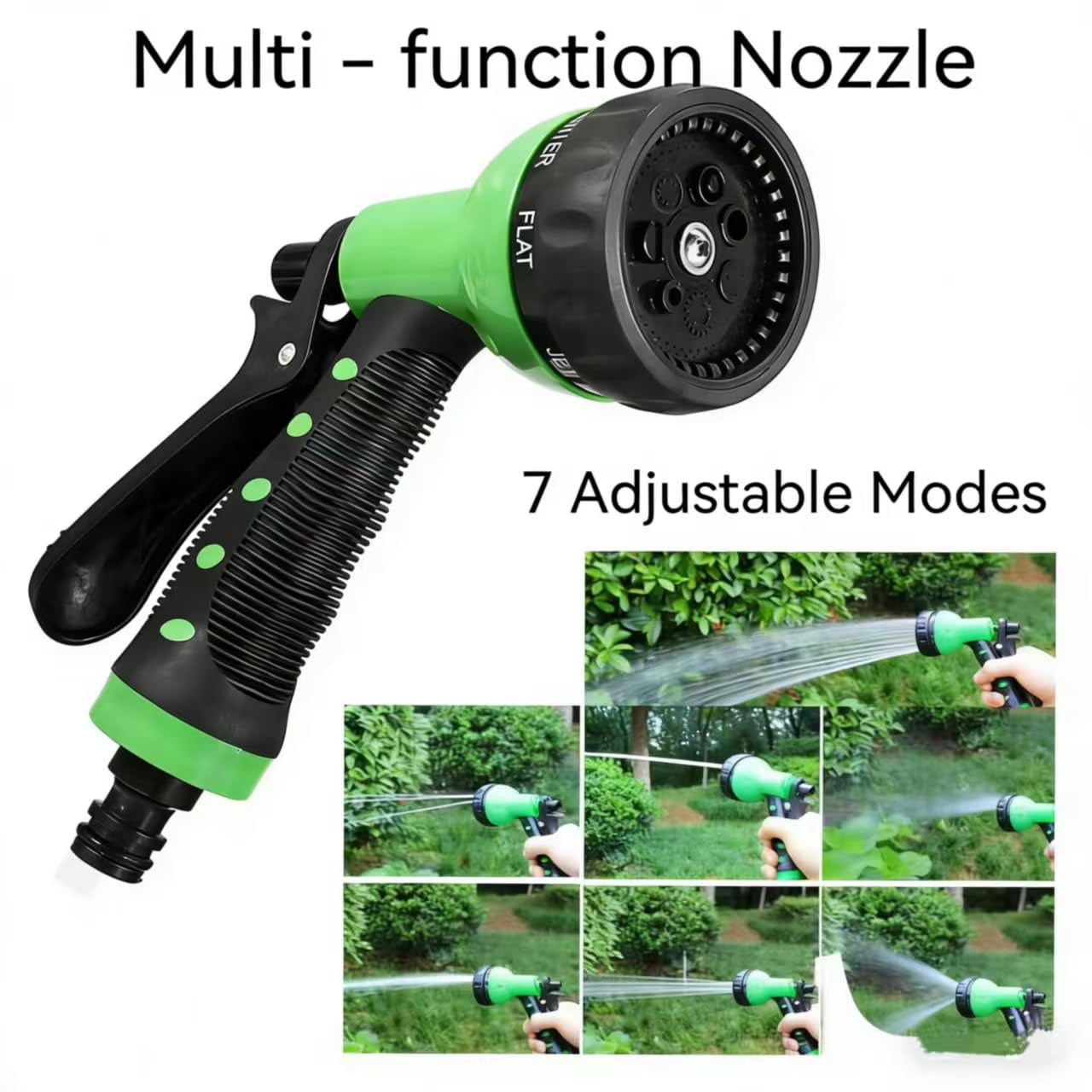 Retractable Garden Hose 50 FT, EVA Flexible Curly Water Pipes with 7-Pattern Spray Nozzle for Boat, Greenhouse, Yard, Patio, Green