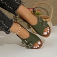 thumbnail image 5 of Womens Army Green Slide Sandals Double Buckle Wedge Heel PU Faux Leather Adjustable Comfort Sandals Casual Open Toe,Size 6, 5 of 9