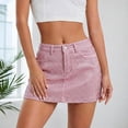 thumbnail image 2 of Ediodpoh Carnival Denim Mini Skirt High Waist Fitted A Line with Rhinestone Design Skirts for Women Pink S, 2 of 4