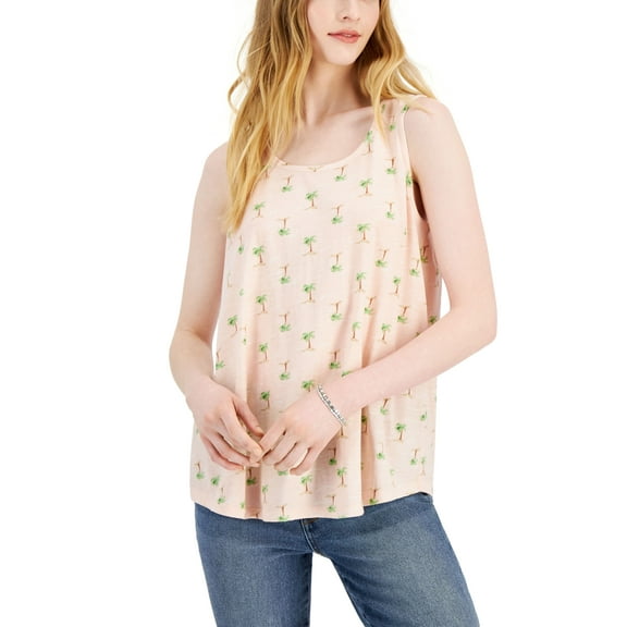 Style & Co Womens Cotton Printed Tank Top Pink Palm View M