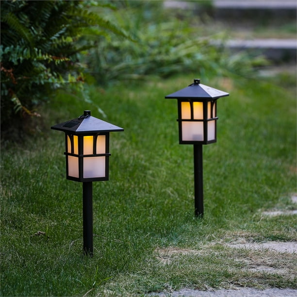 Luxen Home Set Of 2 Brown Plastic Pagoda Solar Pathway Lights Walmart Com Walmart Com