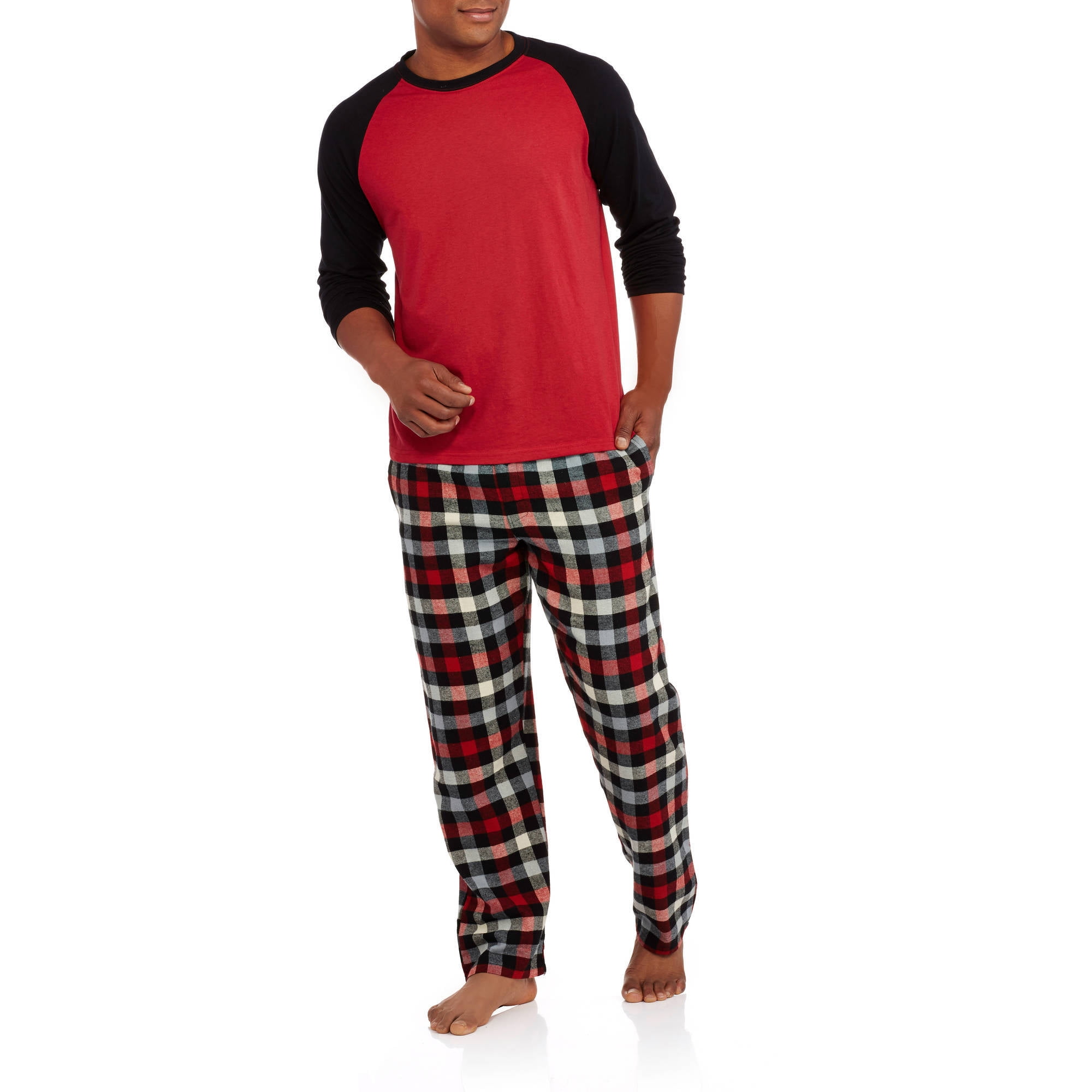 Men's Long Sleeve Jersey Crew & Flannel Pant Sleep Set