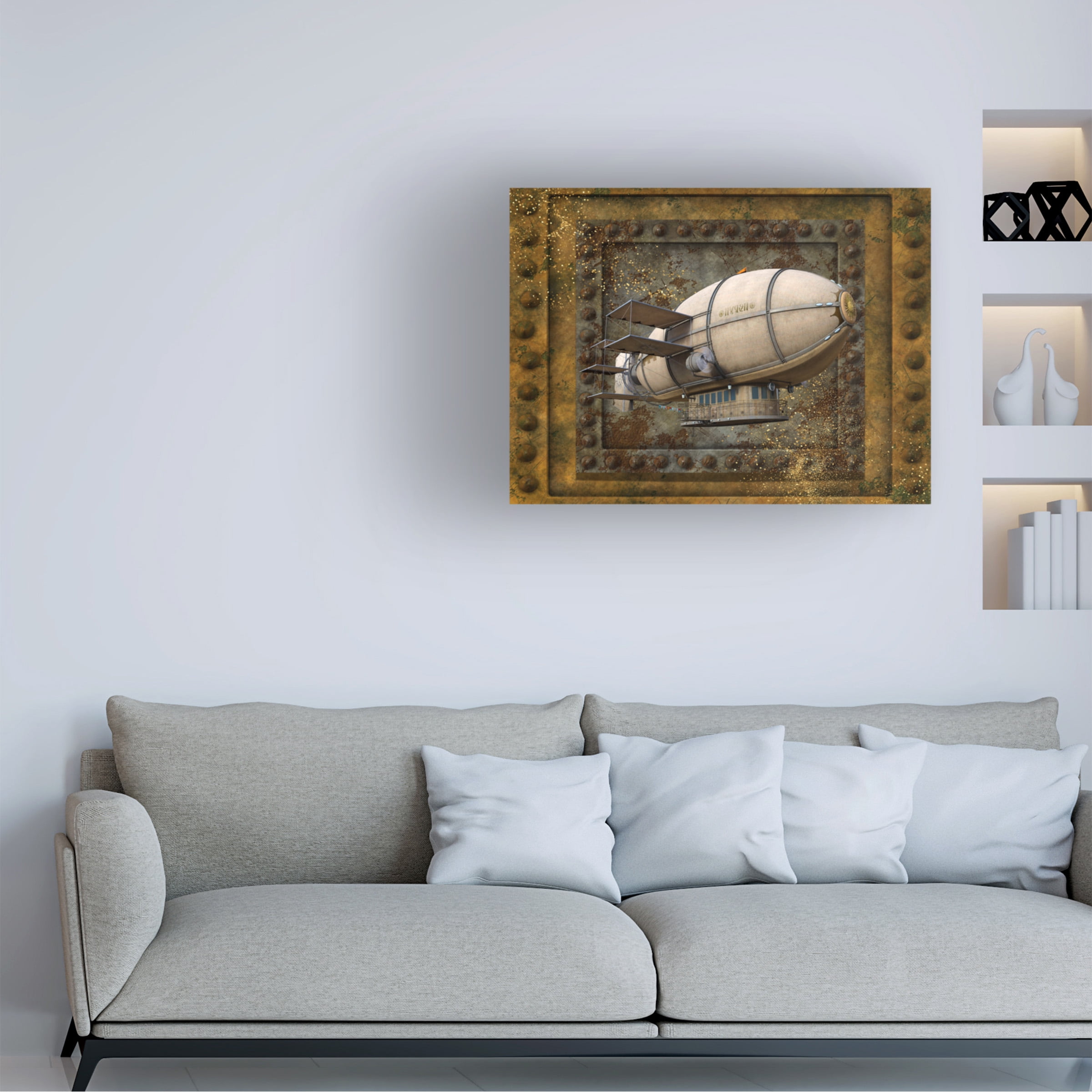 Canvas Wall Art - Tina Mitchell 'Steampunk Zeppelin Blimp' Wall Art for Living Room, Bedroom, or Office DÃ©cor by Trademark Fine Art - 19 x 19 Inches