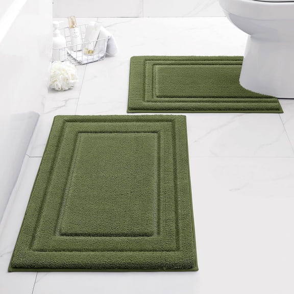 LKIFFA-Bathroom Rugs Sets 2 Piece, Super Soft and Absorbent Non Slip Microfiber U-Shaped Toilet Bath Mat Set (20"x32" U20 x24, Sage Green)