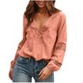 thumbnail image 2 of Idoravan Long Sleeve Shirts for Women Clearance Fashion Women Fashion Solid Long Sleeve V-Neck T-shirt Blouse Hollow Out Tops, 2 of 7