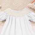 thumbnail image 2 of ZEHJUHAN Baby Girl Smocked Dress Ribbon Accent on Sleeves A-Line Casual Summer Beach Wear White，3-6M, 2 of 6