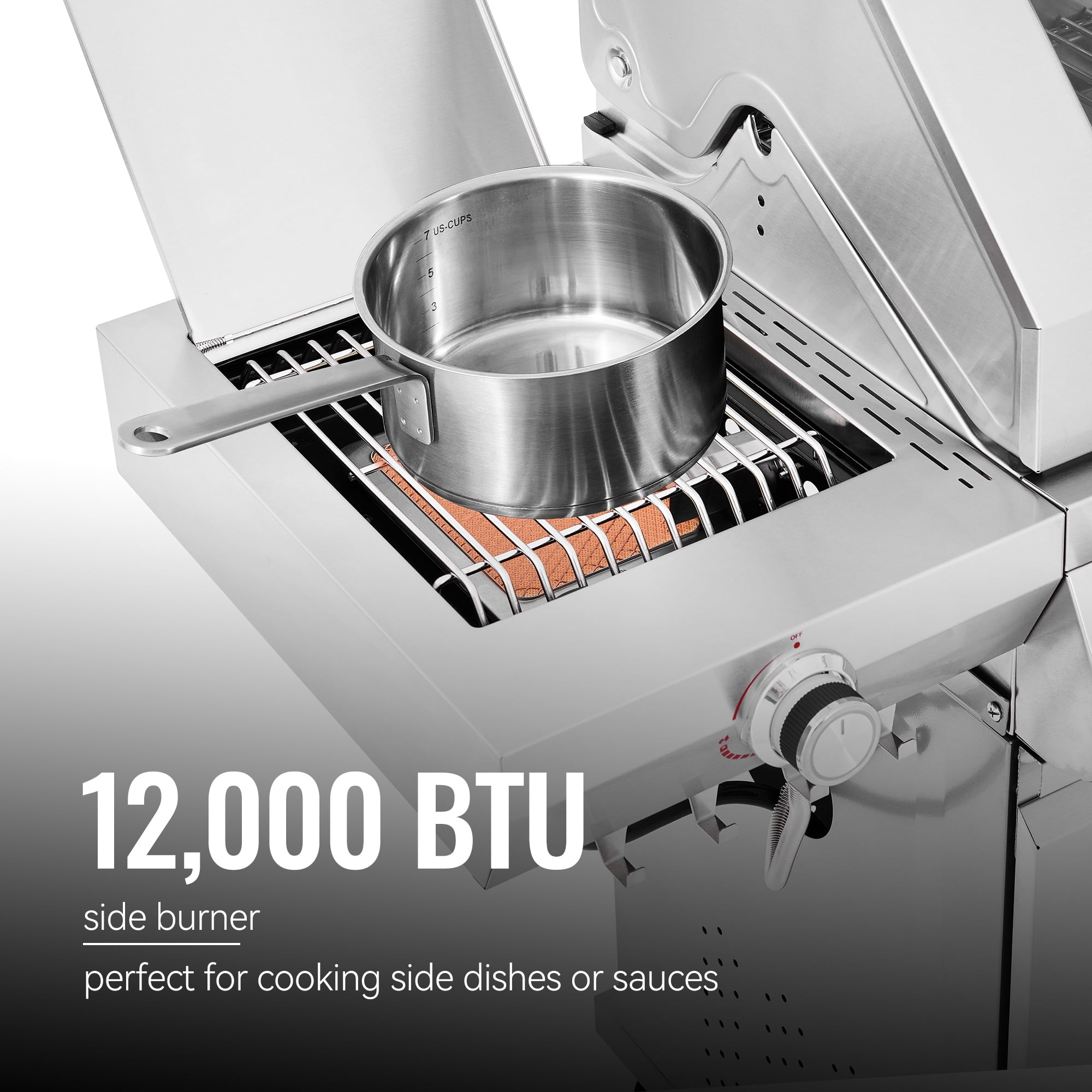 Royal Gourmet GEA5001S Deluxe Stainless Steel 5-Burner Gas Grill, With Infrared Side Burner,Cabinet Style Grill for Outdoor Grilling and Backyard Cooking, Silver
