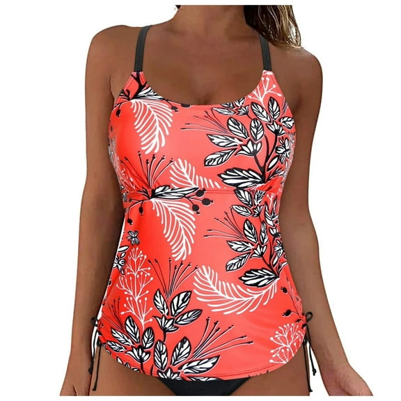 Summer Savings Akafmk Tankini Swimsuits for Women Two Piece Bathing Suits Loose Fitting Printed Swim Tops with Swim Brief Comfortable Athletic Swimwear, Sizes S-2XL