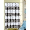 thumbnail image 2 of Waterfall Ruffled Nautical Stripe Fabric Shower Curtain (White/Silver, 2 of 2