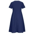 thumbnail image 6 of SnnmBlm Women's Casual V Neck Buttons Down Front Short Sleeve Loose Fit Midi Dress Dark Blue 4XL, 6 of 6