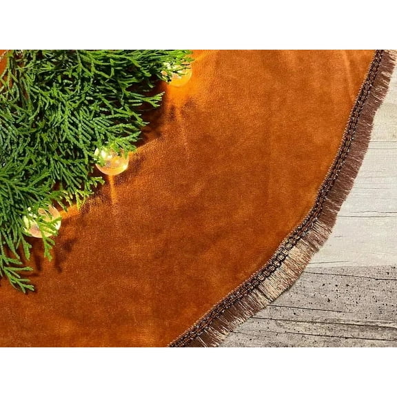 New Era Creation Golden Brown with gold lace velvet tree skirt, Monochrome tree skirt, velvet tree skirt Christmas Event Tree Skirt Holiday Party House Gifts
