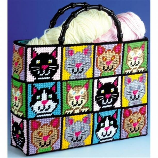 Cat Tote Bag Plastic Canvas Kit, 12" x 13" x 9"