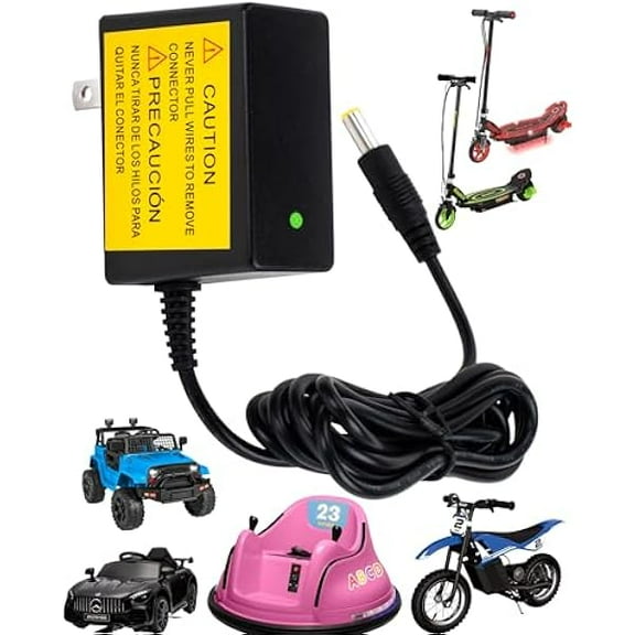12v-Battery Charger for Bumper-Car Ride-on Toys - 12Volt 1A Charger for Best Choice, Wrangler, Kid Trax, Dynacraft Ride On Cars,cargador para carro eléctrico de niño, Charger for Kidzone Bumper Car