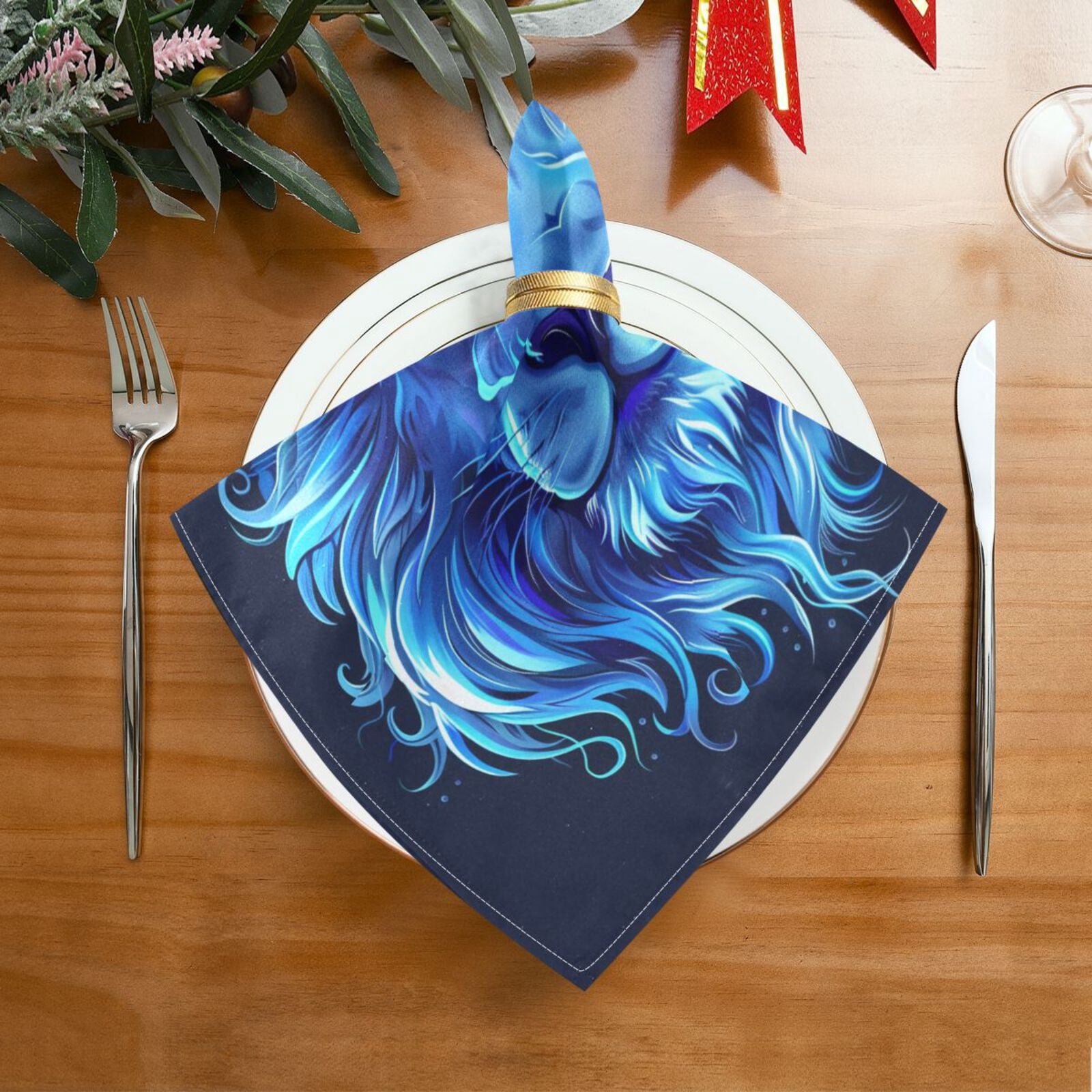 JSTEL Ice Lion Portrait Cloth Napkins Set of 6, 20x20 Inch Washable and Reusable Napkin for Decoupage Dinner Party Everyday Use