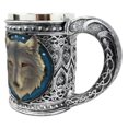 thumbnail image 3 of Large Celtic Blue Alpha Gray Wolf Mug Stainless Steel Rim Resin 18oz Cup, 3 of 9