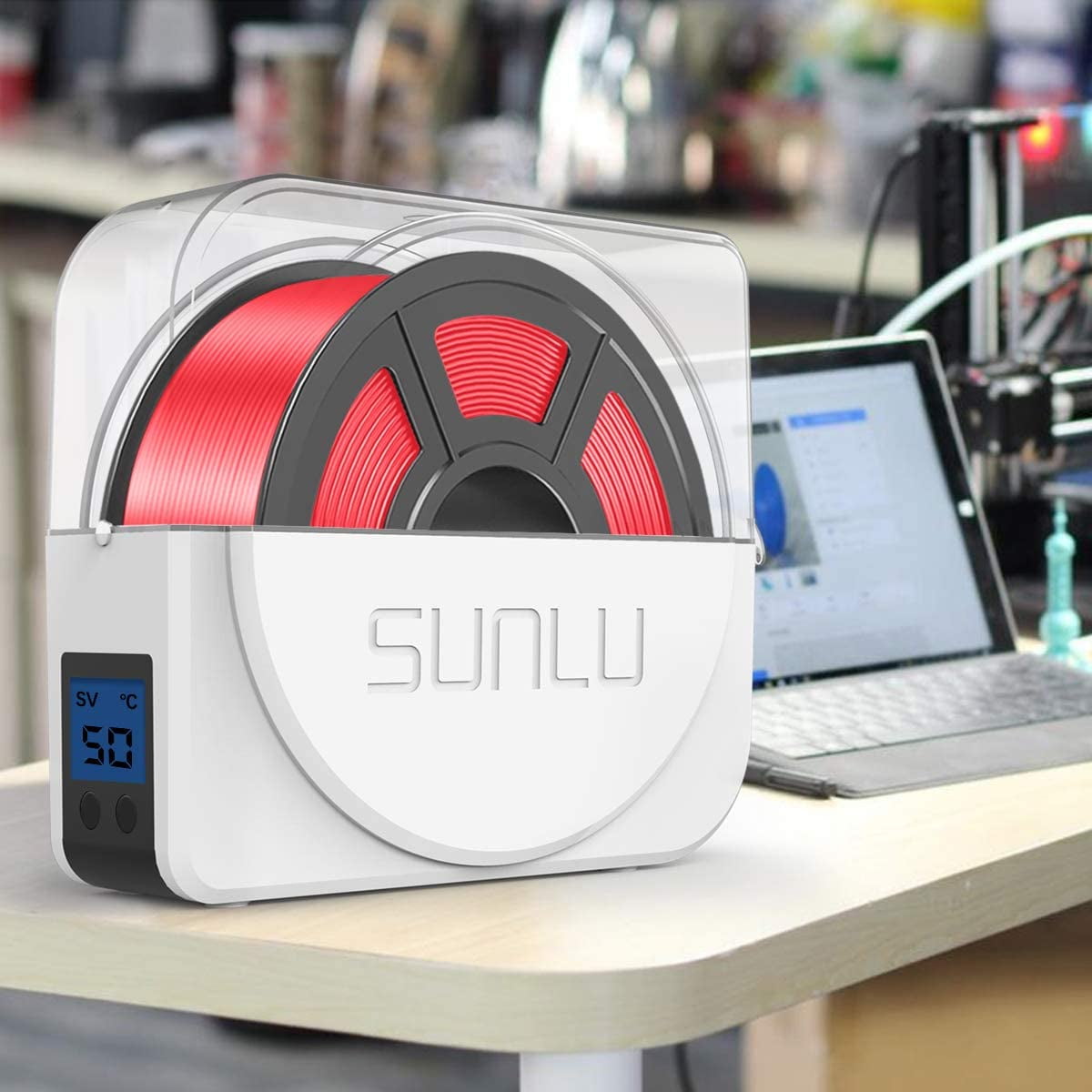 SUNLU S2 Dryer Box With Fan Upgrade 3D Filament Dry Box 82mm MAX70℃ 360°  Heating Humidity Display LED Touch Screen Time Setting