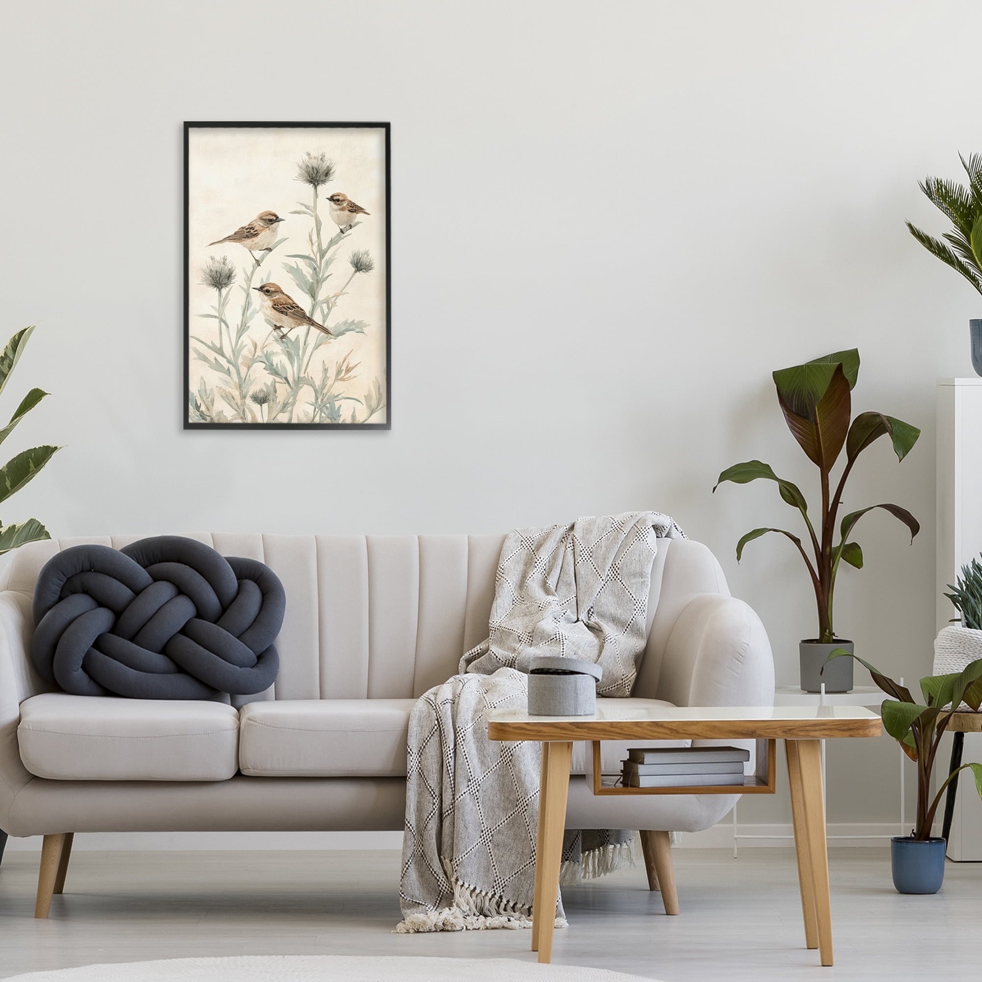 Stupell Industries Sparrows on Thistle Stems Black Framed Giclee Art, design by Petal Prints Design