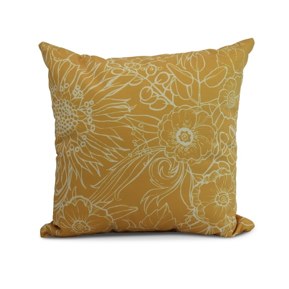 Simply Daisy, 18 x 18 Inch, Zentangle 4, Floral Print Pillow, Gold