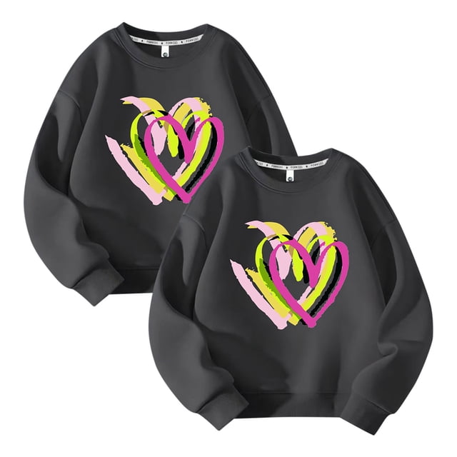 Posijego 2 Pack Chandail en Molleton Filles Garçons Col Rond Manches Longues Chemise Enfants Décontractée Athlétique Coton Chandails en Molleton