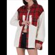 thumbnail image 1 of Chaqueta de Franela Abotonada de para Mujer, con Solapa Afelpada, Larga, Blusa A Cuadros, Otoño Gran Rojo L, 1 of 8