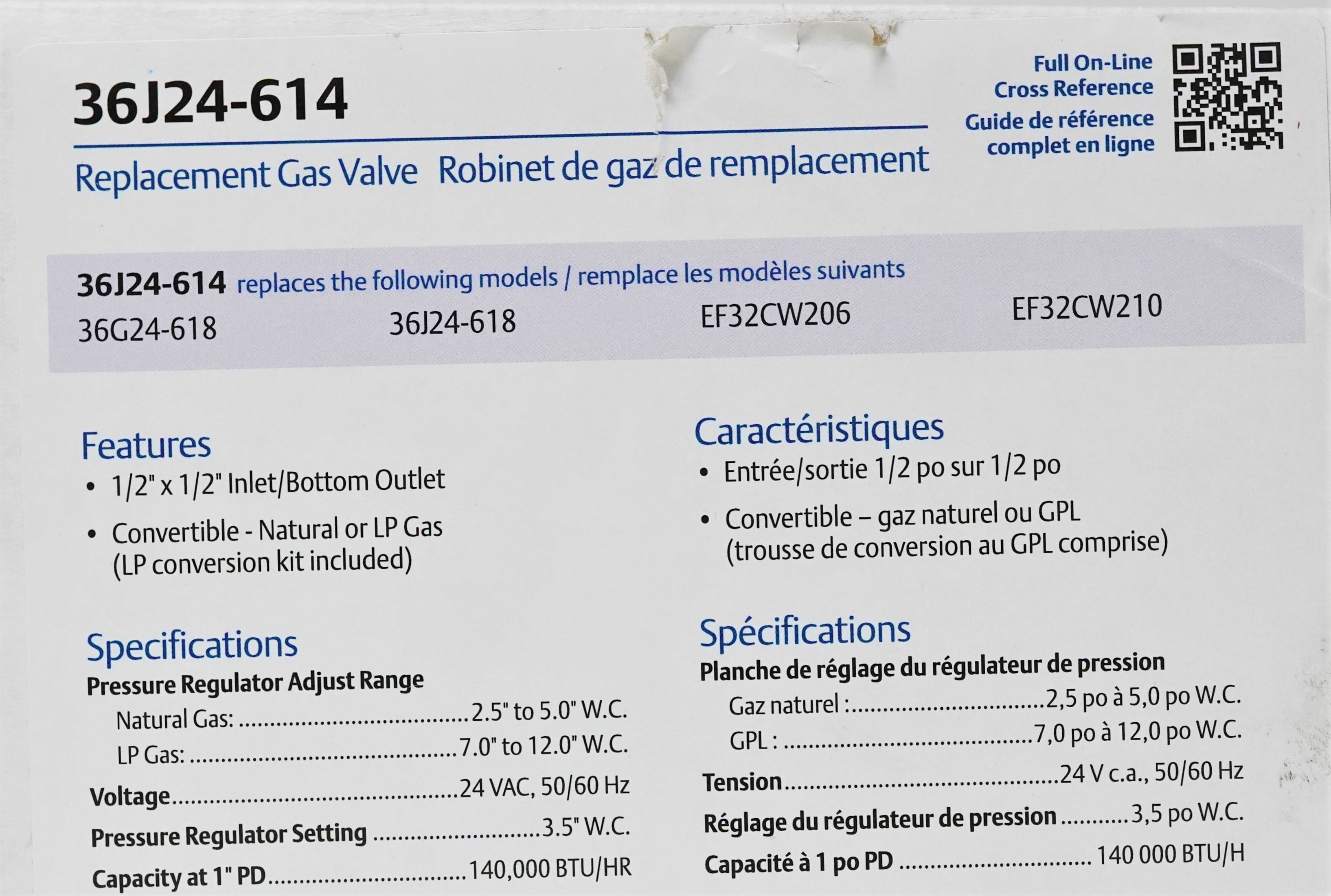 White-Rodgers Gas Valve,24V AC,Single,NPT 36J24-614