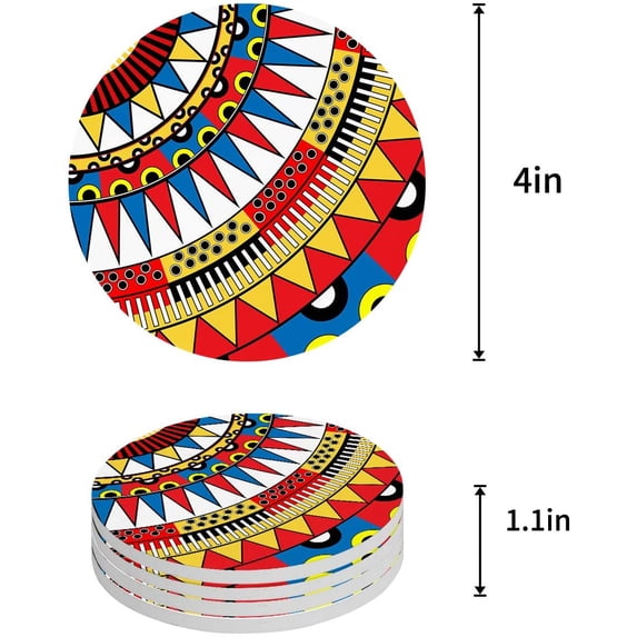 FMSHPON Geometric Pattern Triangles Set of 8 Round Coaster for Drinks, Absorbent Ceramic Stone Coasters Cup Mat with Cork Base for Home Kitchen Room Coffee Table Bar Decor