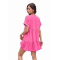thumbnail image 2 of Women'S Short Sleeve V Neck Ruffle Hem Solid Swing Smock Dress Casual Loose Fit Mini Dress Summer Beach Wear Rose red L, 2 of 9