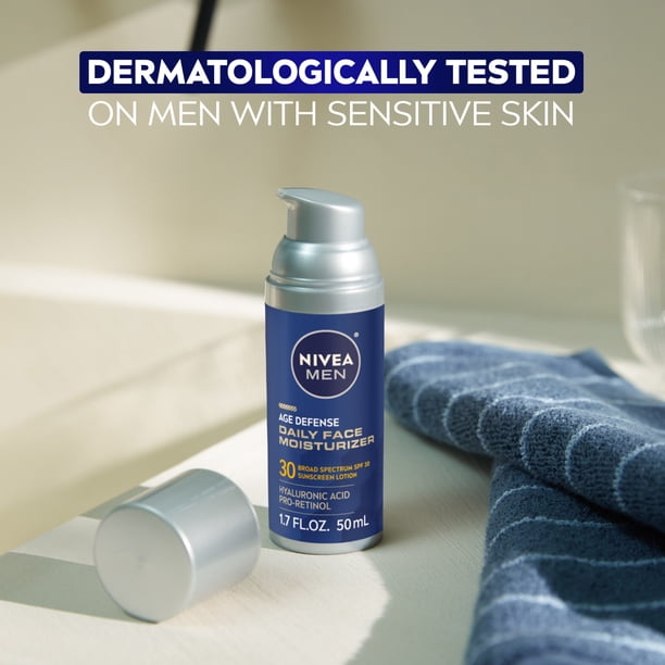 NIVEA MEN Age Defense Daily Face Moisturizer SPF 30, Hyaluronic