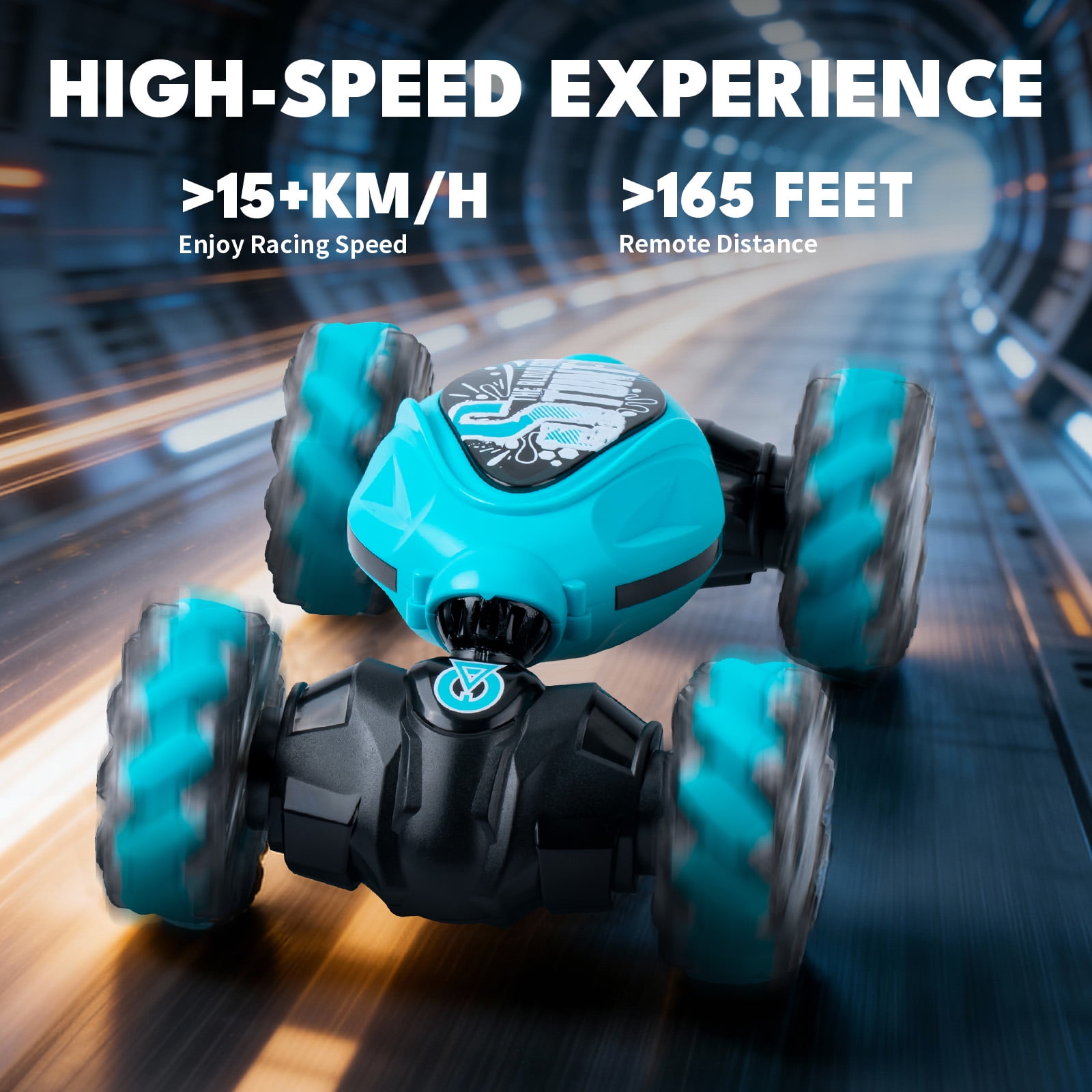 Lvelia RC Stunt Car for Kids, Remote Control Car Double-Sided Driving Drift Twist Offroad 360°Rotation with Lights Music for Age 8-12 Boys Girls Birthday Gifts,Blue