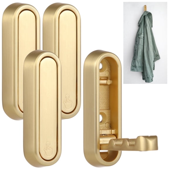 Triple-Slot Foldable Door Back Hooks, Zinc Alloy Wall Hanging Hooks with Antique Gold Finish, Space-Saving Wardrobe Organizer with Mounting Hardware, for Bedroom, Bathroom, Closet
