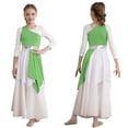 thumbnail image 2 of iiniim Child Asymmetrical Praise Dance Tunic for Girls Color Block Praise Liturgical Lyrical Dance Dress Light Green 6, 2 of 7
